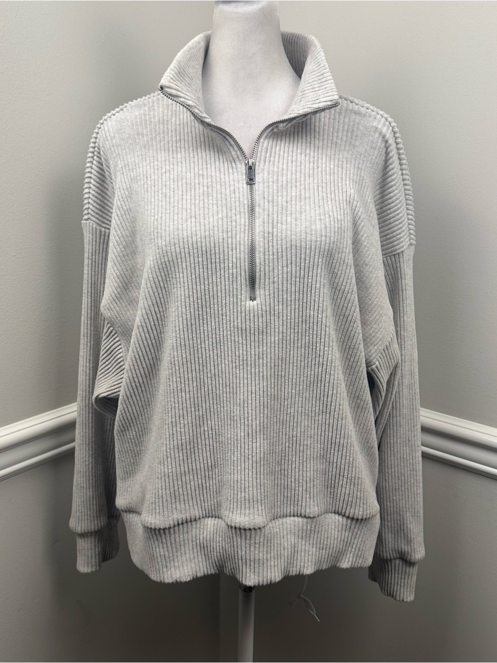 Abercrombie & Fitch Light Gray Ribbed Half-Zip Pullover S/M